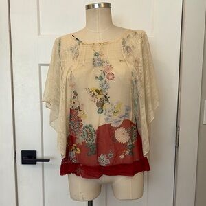 🔴 SOLD 🔴 Gibson Japanese Floral Sheer & Lace Women's Blouse